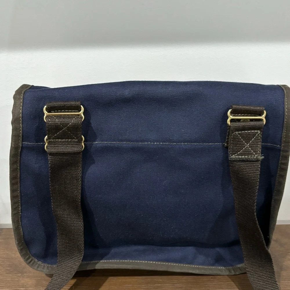 Duluth Pack Field Satchel Blue Canvas Brown Leather Trim Messenger Crossbody
